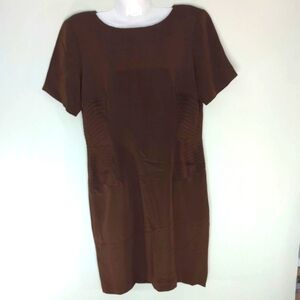Madison Gray Vintage 100% Silk‎ Shift Brown Midi Dress Sz.8